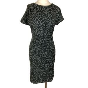 Sea New York Leopard Print Knit Ruched Mini Dress Black and Grey Women's Size 8